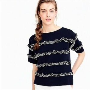 J. Crew Blue Ruffled Short Sleeve Blouse